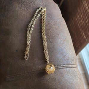 Gold W Envelopped Pearl Necklace